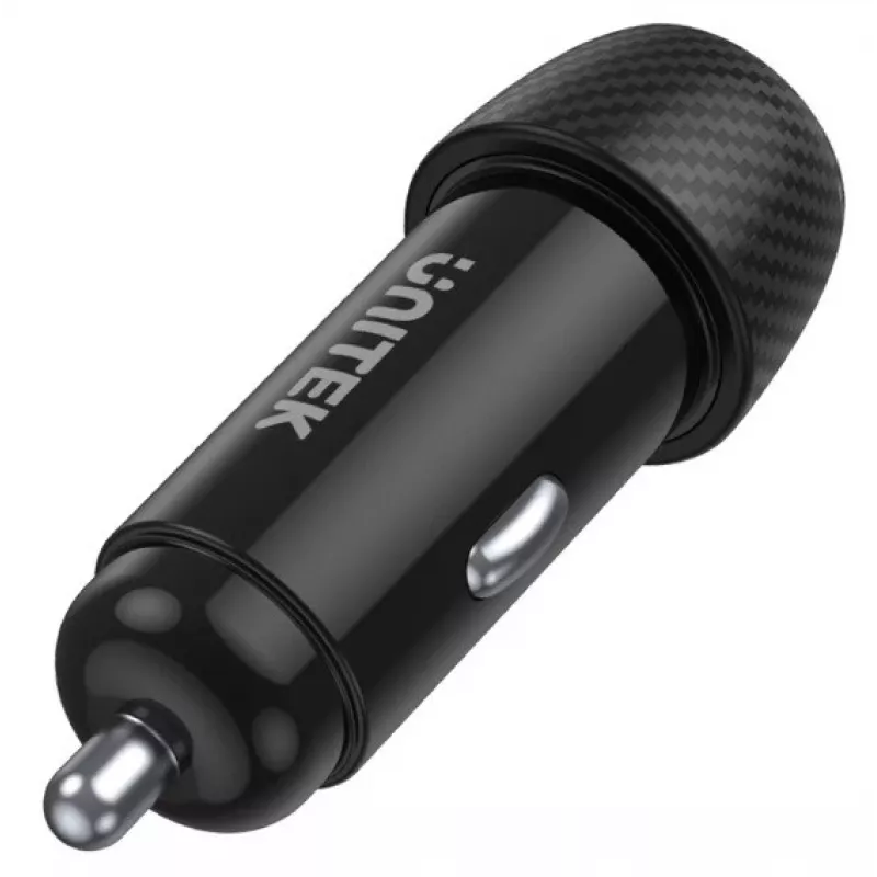 Caricabatterie da auto Unitek P1400A con USB-C e USB-A, 38W, Quick Charge 3.0, ingresso 12–24V, nero