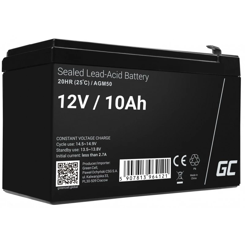 Batteria per UPS Green Cell AGM50 12 V 10 Ah VRLA AGM, 65×151×95 mm, 2,45 kg, nero