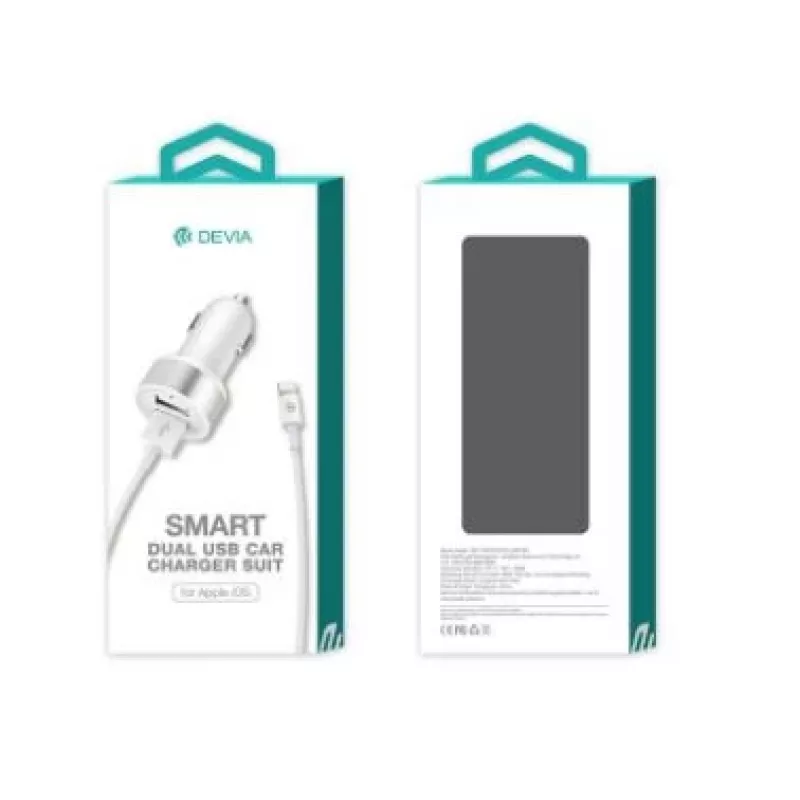 Caricabatterie da auto Devia Smart Series doppia USB 2.4A con cavo Lightning integrato