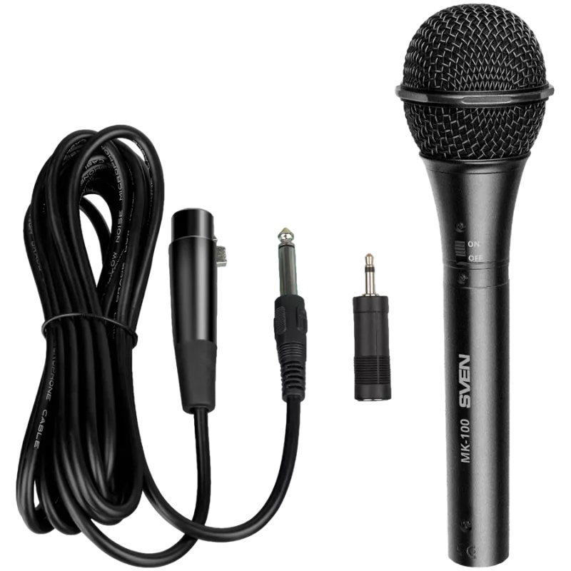 Microfono SVEN MK-100 (con cavo, dinamico, metallo, cavo 4,0 m, jack 6,3/3,5 mm, cardioide, nero)