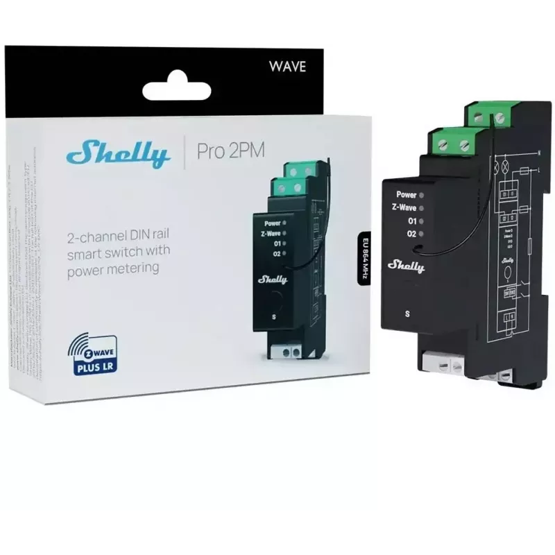 Controller Z-Wave a due canali per guida DIN Shelly Wave Pro 2PM LR