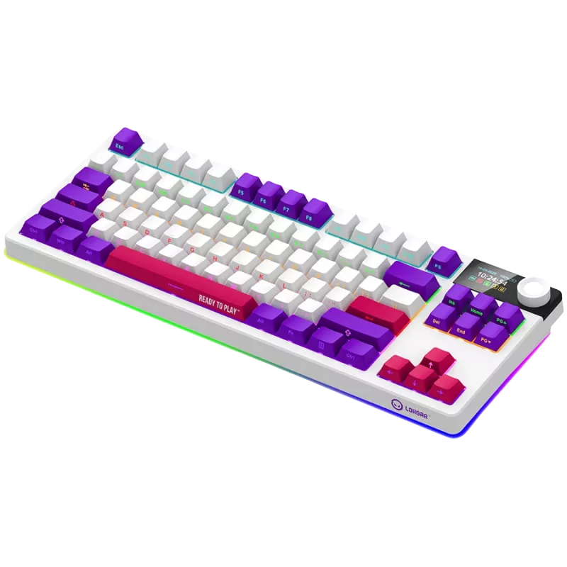 LORGAR KBP70TKLW, tastiera da gaming meccanica TKL wireless Pro, bianco, layout EN