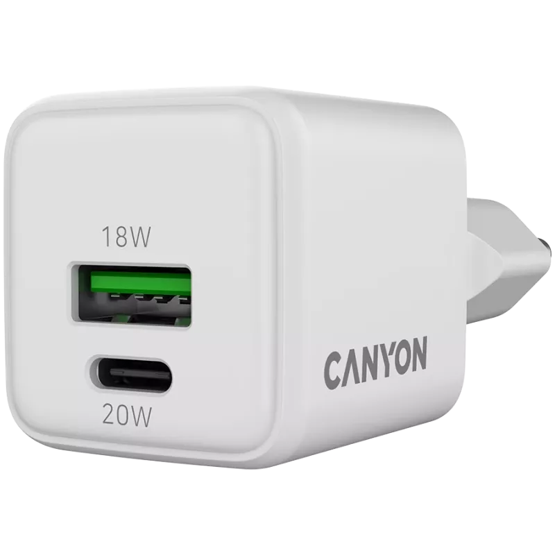 Caricabatterie Canyon CU20AC GaN 20W PD, 2 porte (USB-A/USB-C) WH retail (CNS-CUW20AC)