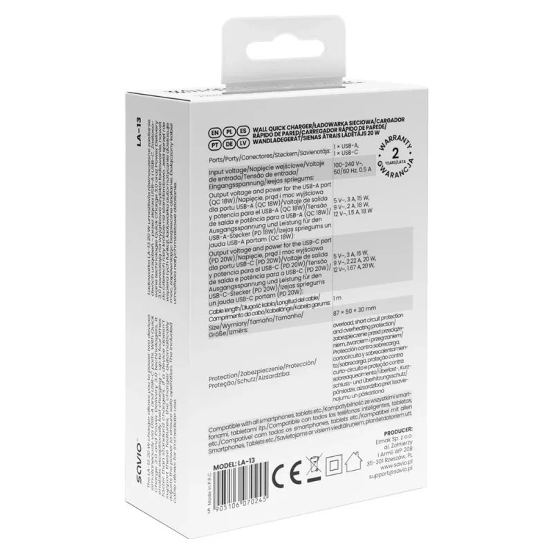 Caricabatterie per dispositivi mobili Savio LA-13 universale bianco AC ricarica rapida indoor