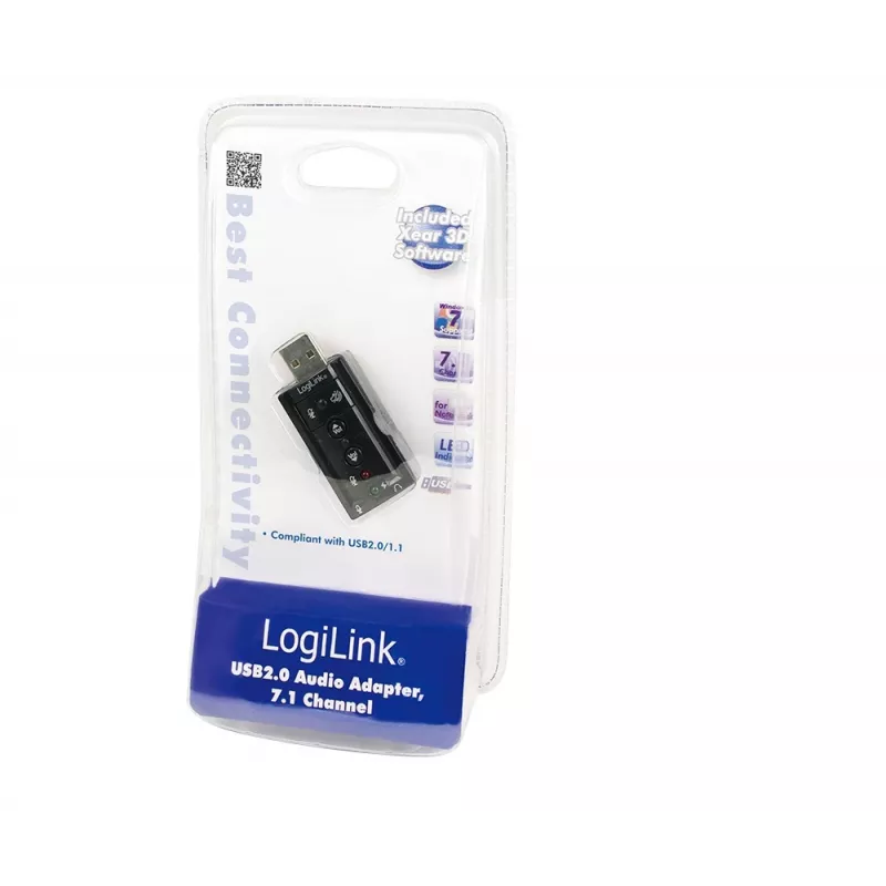Scheda audio USB esterna LOGILINK UA0078, 7.1 canali, interfaccia USB, compatta 124×194×34 mm, 80 g