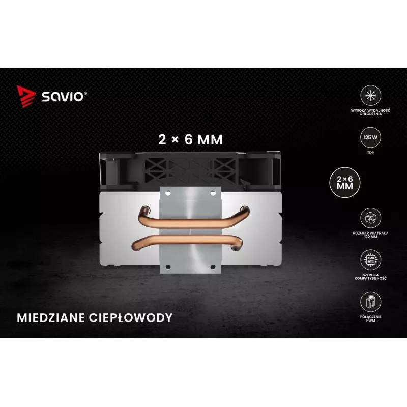 Dissipatore SAVIO SAVGCOFROSTX2 120 mm nero, 2 heatpipe, 800–1800 RPM, 4‑Pin