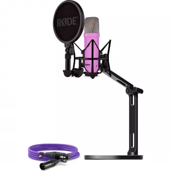 NT1 Signature + cavo XLR + braccio da studio da tavolo, microfono lilla, bundle