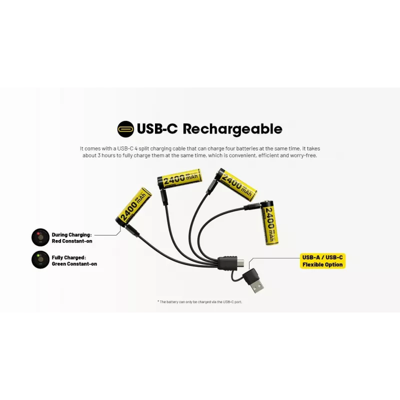Batteria ricaricabile Li-Ion AA 1,5V Nitecore NH2400 2400mAh - confezione da 4