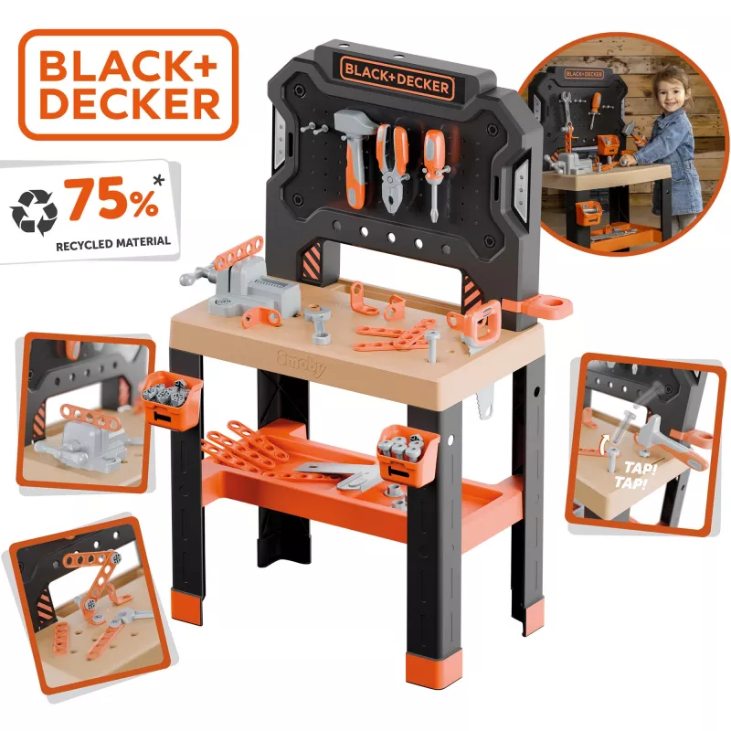 Banco da lavoro giocattolo per bambini SMOBY Black & Decker modello 2025 con attrezzi e accessori