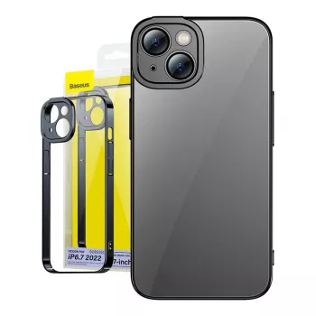 Set custodia trasparente glitterata e vetro temperato Baseus per iPhone 14 Plus (nero)