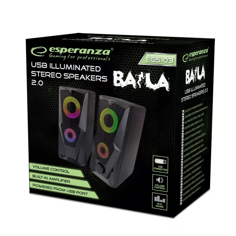 Diffusore ESPERANZA BAILA 6 W diffusore da scaffale con filo, 6 W RMS, 160–20000 Hz, 3 Ω, USB e 3,5 mm, coppia