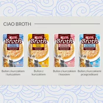 Snack umido per gatti INABA Ciao Broth pollo e tonno 40 g — snack liquido carnoso in bustina, proteine 9,4%, umidità 88%