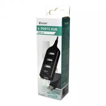Hub USB VAKOSS TC-234UX — hub USB 2.0 a 4 porte, alimentazione DC (5 V, 1 A), nero