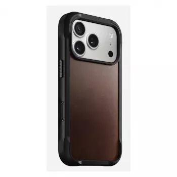 Custodia per smartphone Nomad Rugged Leather Case per iPhone 17 Pro, 6,3 pollici (16 cm), marrone, pelle/TPU/alluminio