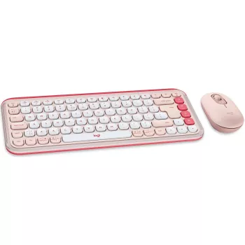 Logitech POP Icon Combo - set tastiera e mouse - wireless - Bluetooth LE - QWERTY - US International - rosé, bianco sporco (920-013142)