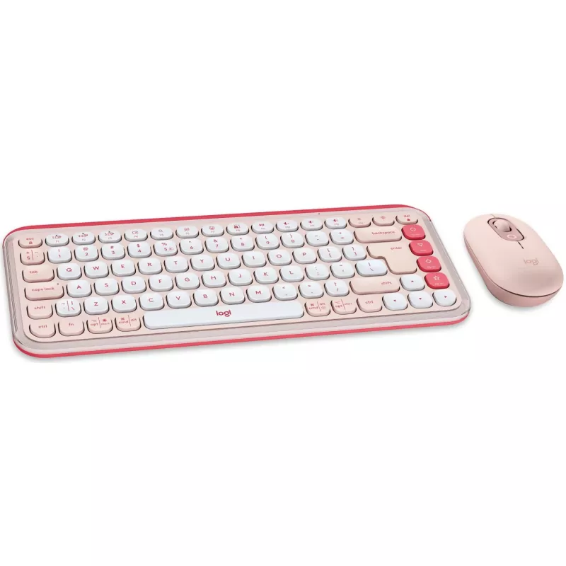 Logitech POP Icon Combo - set tastiera e mouse - wireless - Bluetooth LE - QWERTY - US International - rosé, bianco sporco (920-013142)