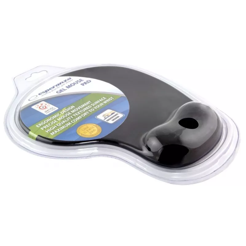 Tappetino mouse ESPERANZA EA137K, nero, con poggiapolsi in gel, base antiscivolo, utilizzo universale