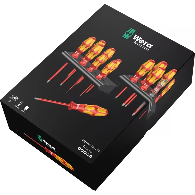Wera Kraftform Big Pack 100 VDE - set di cacciaviti - 14 pezzi - isolati (05105631001)