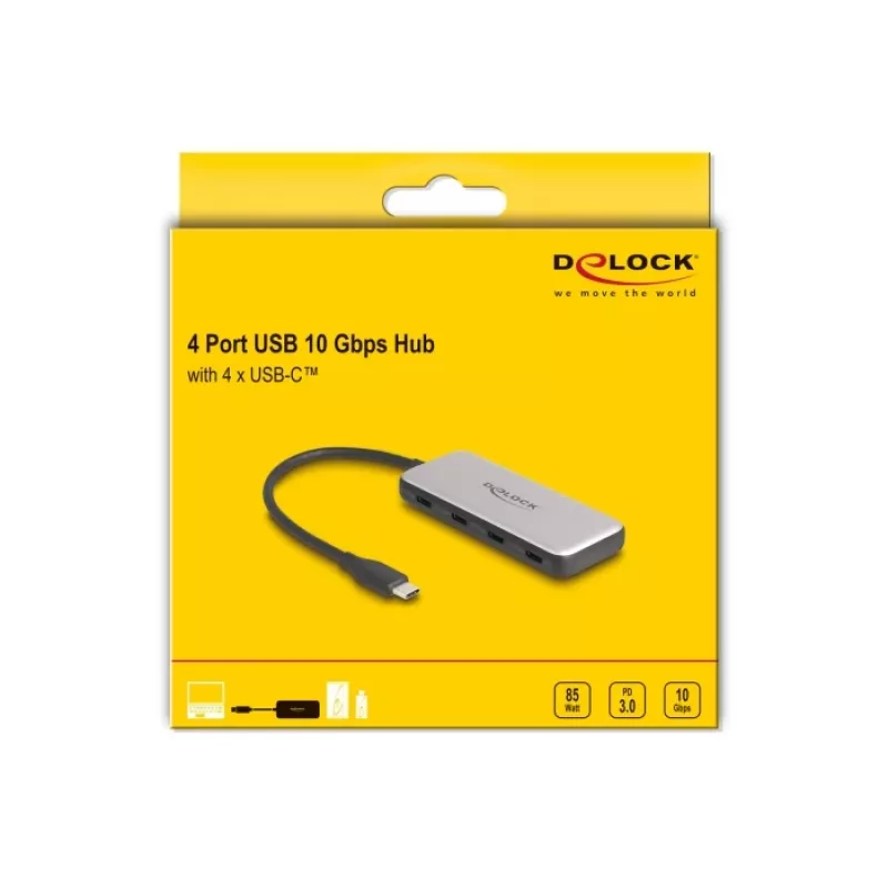 DeLOCK 64261 hub USB 3.2 Gen 1 Type-C 10000 Mbit/s nero grigio
