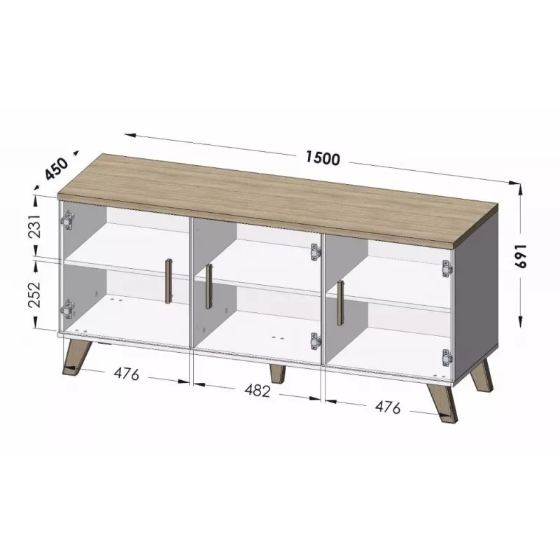 Cama sideboard LOTTA 150 3D rovere wotan + nero opaco