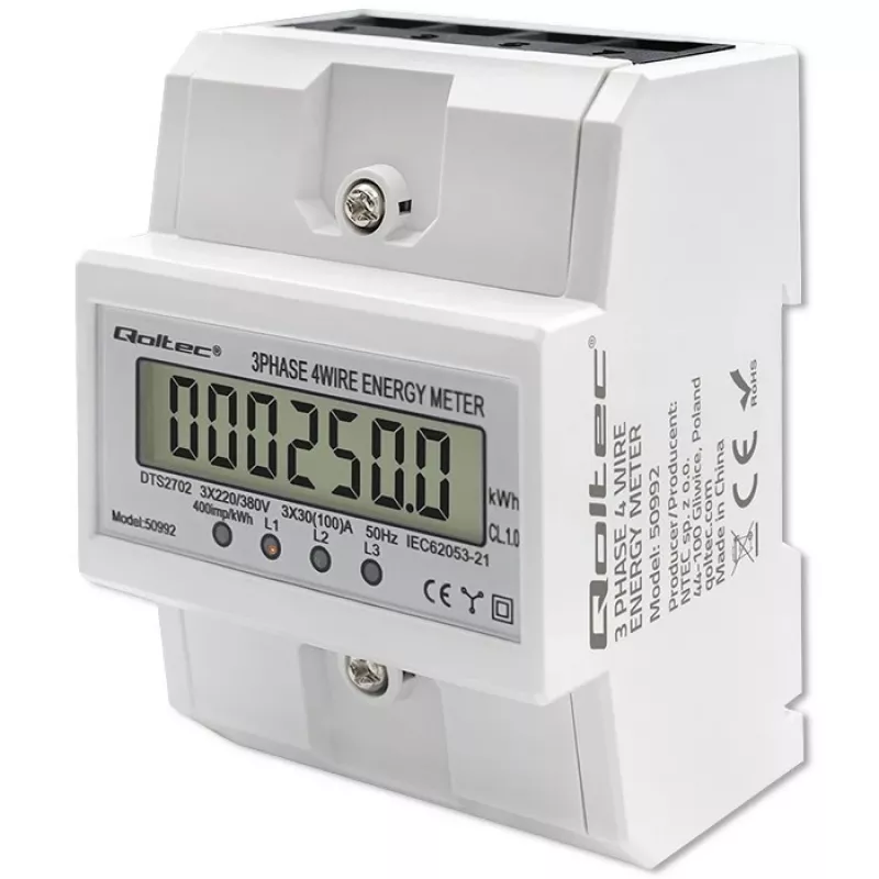 Contatore elettronico trifase QOLTEC 50992 400V 100A