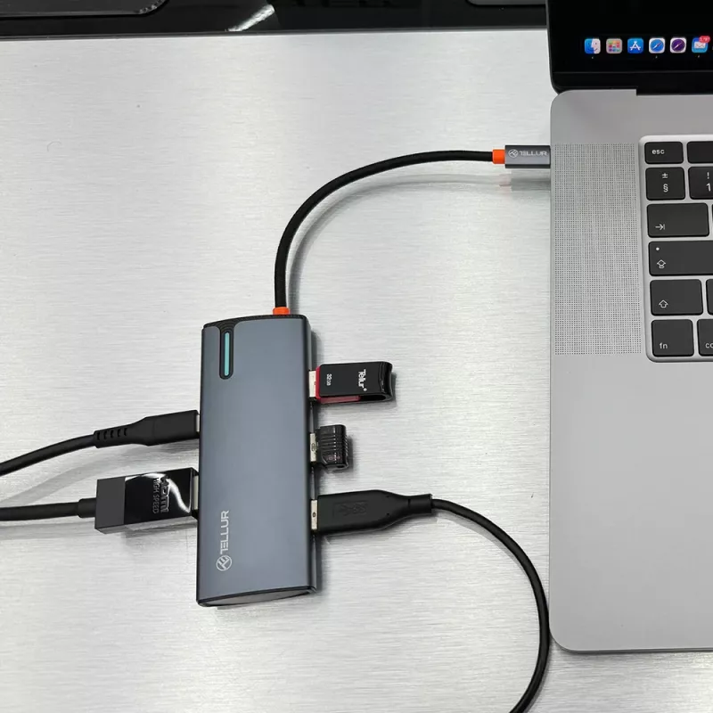Hub USB-C Tellur TLL321061 con PD 3.0 100W, uscita HDMI e 3× porte USB 3.0