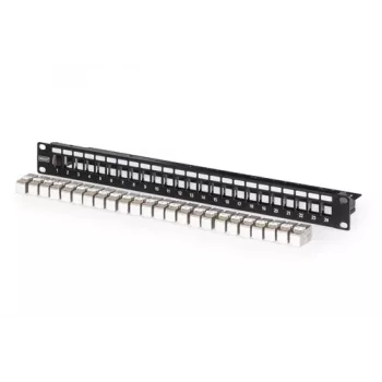 Patch panel modulare, 24 porte, equipaggiato con 24x DN-93615 (nero, 1 U, rack mount, schermato)