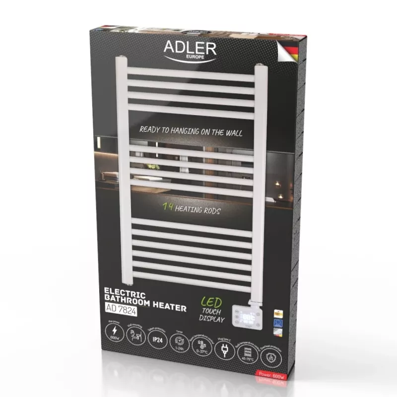 Termoarredo elettrico per bagno Adler AD 7824 600 W, bianco, IP24, a parete, 500×900 mm