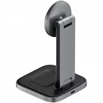 SATECHI stazione di ricarica wireless Qi2 pieghevole 3-in-1 (grigio spazio) con connettori Type-A, C, G