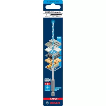 Punta Bosch Expert HEX-9 Multi Construction 4 mm — gambo esagonale tipo SDS per muratura e foratura multiuso