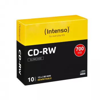 CD-RW riscrivibile INTENSO 700 MB / 80 min, 12x, confezione da 10, 120 mm (Slimcase)