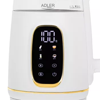 Bollitore Adler AD 1305WG — 1,7 l, 2200 W, vetro/plastica, bianco/oro/trasparente