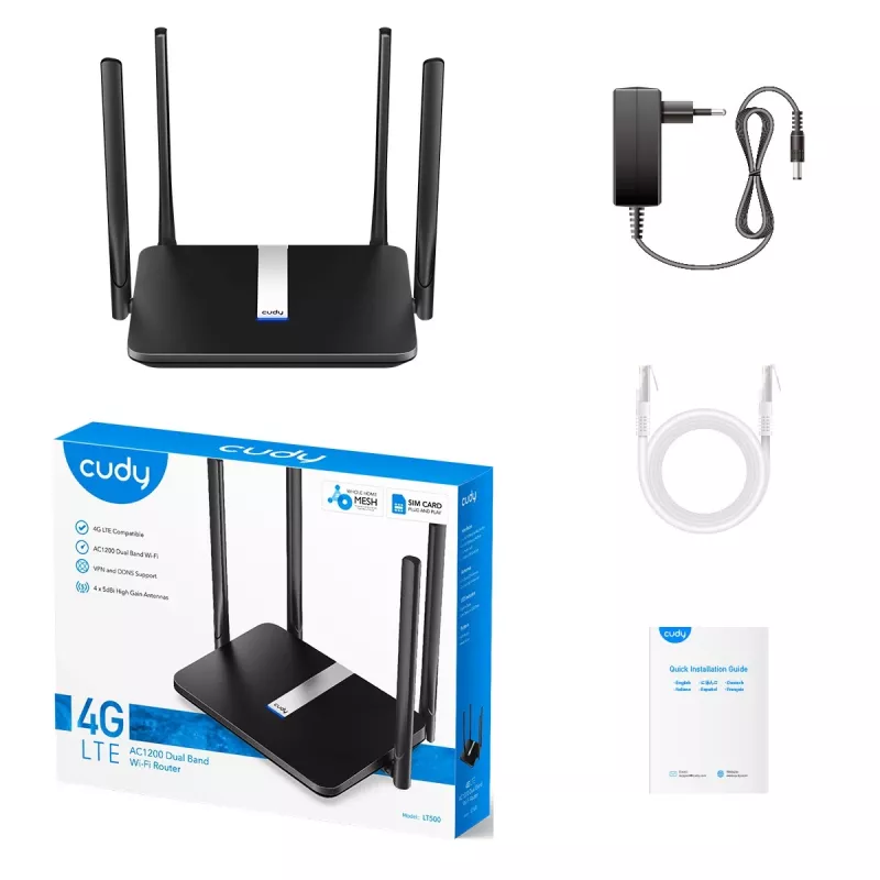 Router WLAN Cudy LT500 Fast Ethernet dual-band (2,4 GHz / 5 GHz) 4G nero