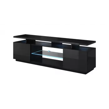 Mobile TV cama meble EVA 180x40x56 cm, nero lucido, piano in MDF, struttura nera