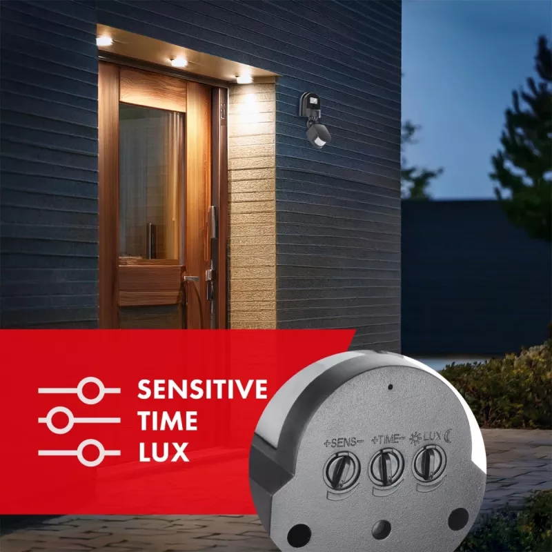 Maclean MCE25 GR sensore di movimento e crepuscolare a parete 180°, max. 1200W, grigio