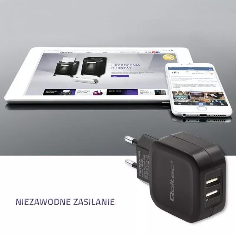 Qoltec 50188 caricabatterie per dispositivi mobili laptop, smartphone, smartwatch, tablet, telefono, universale nero AC, DC interno
