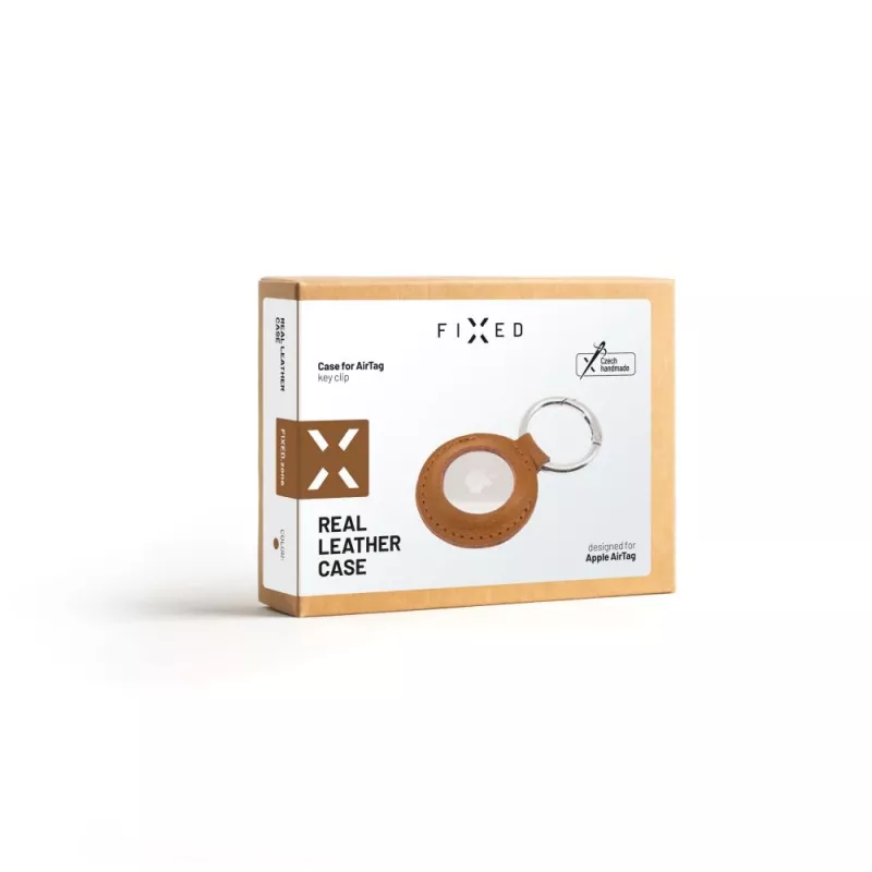 Custodia per AirTag FIXED FIXWAT-C2-BRW in vera pelle di vitello marrone — supporto protettivo in pelle per Apple AirTag