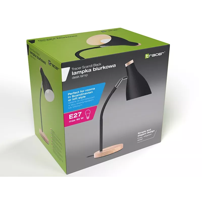 Lampada da tavolo TRACER TRAOSW47237 Scandi nero LED luminosità regolabile, braccio regolabile
