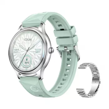 Smartwatch Colmi L28 – cassa argento-verde con cinturino in acciaio inox argentato