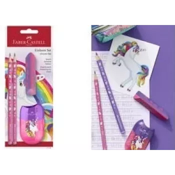 Set da scrittura Faber-Castell Unicorn Pink — modello 111518, varie penne e accessori