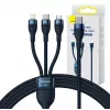 Cavo USB 3in1 Baseus Flash Series 2, USB-C + Micro-USB + Lightning, 100 W, 1,5 m (blu)