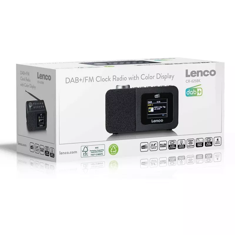 Lenco CR-625BK radiosveglia DAB+/FM con Bluetooth e ricarica wireless, nero