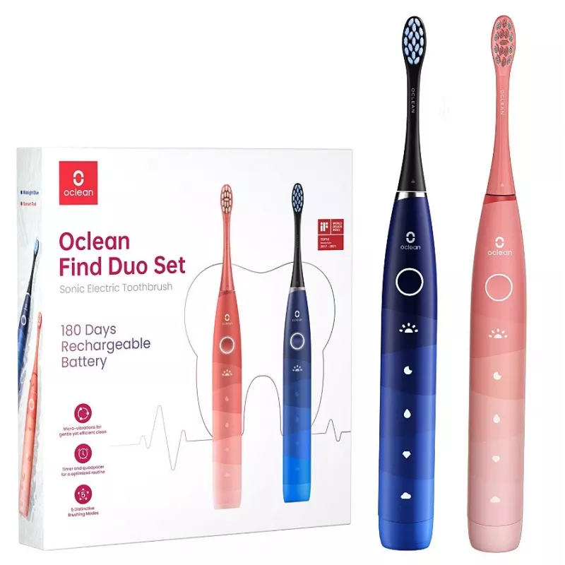Spazzolino sonico Oclean Flow Find Duo Set adulti blu rosa OCLEAN