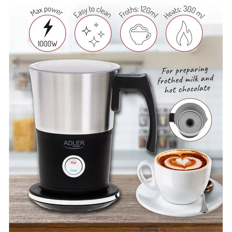 Montapanna automatico Adler AD 4497 – acciaio inox, 600W, 120 ml schiuma / 300 ml riscaldamento, caldo e freddo