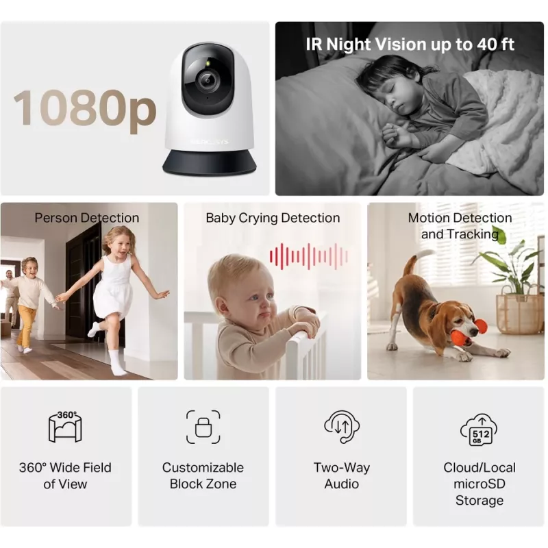 TP-LINK Mercusys MC200 telecamera di sicurezza Wi-Fi domestica con rotazione e inclinazione