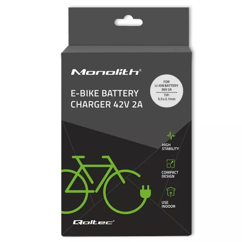 Qoltec 50760 caricabatterie per batterie e-bike 36V | 42V | 2A | 5,5*2,1