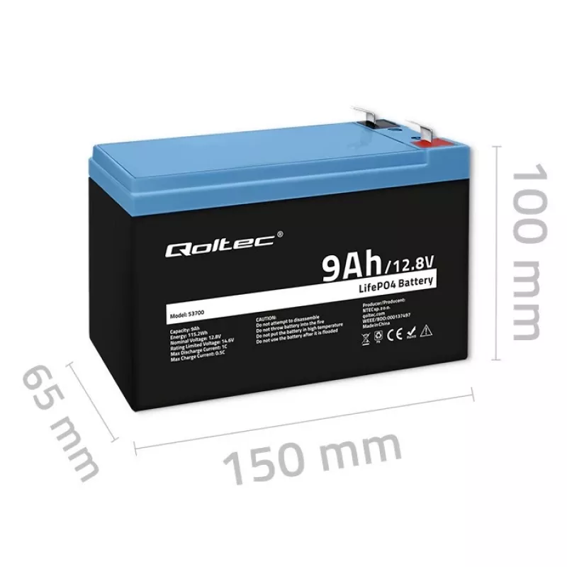 Batteria LiFePO4 Lithium Iron Phosphate 12.8V 9Ah 115.2Wh