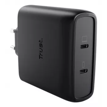 Caricabatterie TRUST Maxo 100W 2 porte USB-C GaN — 100 W, 2× USB-C, max 20 V, cavo 2 m, nero