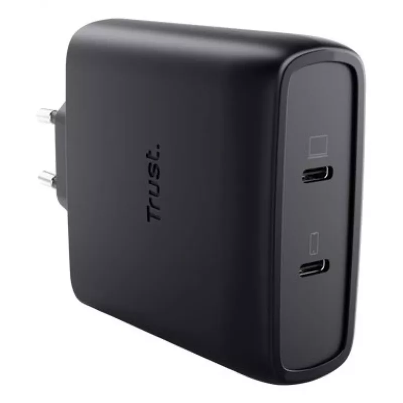 Caricabatterie TRUST Maxo 100W 2 porte USB-C GaN — 100 W, 2× USB-C, max 20 V, cavo 2 m, nero