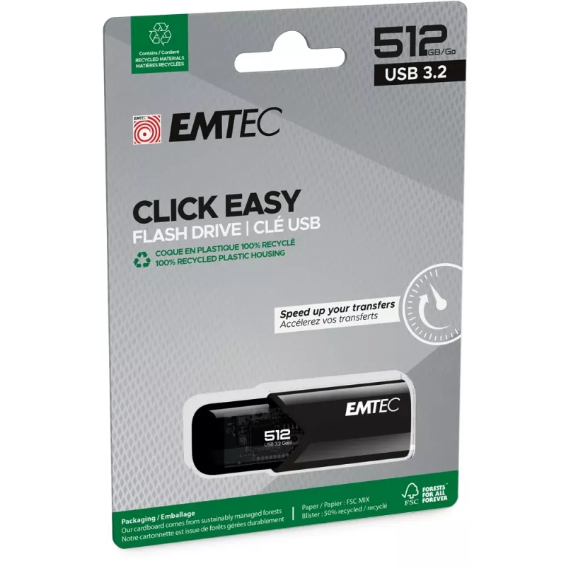Emtec B110 Click Easy 3.2 Chiavetta USB 512 GB USB Type-A 3.2 Gen 2 (3.1 Gen 2) Nero (ECMMD512GB113)